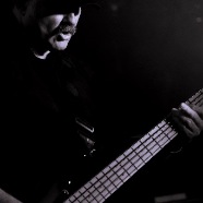 Fred playing bass (B&W)